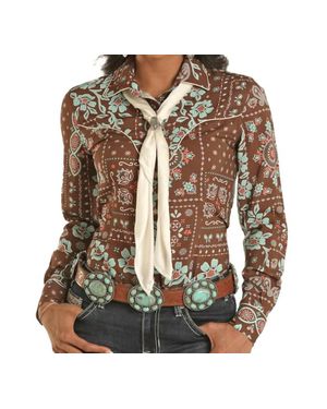 Panhandle Retro Bandana Snap Down Shirt - Brown
