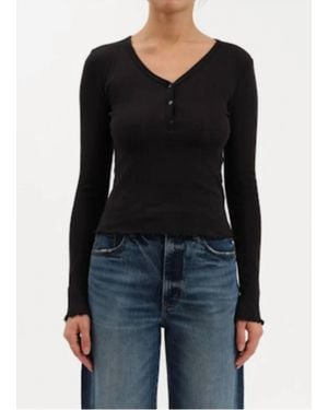 DAZE Everyday V Neck Henley Top - Black