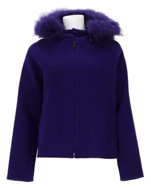 P.A.R.O.S.H. Cropped Deep Jacket With Fluffy Fur Trim - Blue