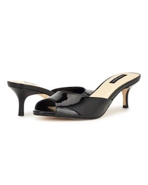 Nine West Luvlie Sandals 'Sm Slip On Peep Toe Kitten Heel Hawk2787 - Black