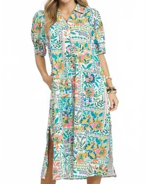 Umgee Collared Printed Dress - Blue