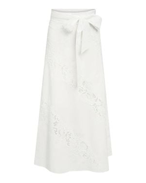 Twinset Midi A-Line Skirt With Lace Inserts - White