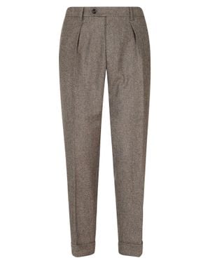 Berwich Dove Chiaia Herringbone Wool Pants - Gray