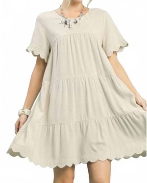 Umgee Tiered Babydoll Dress With Ruffle Sleeves - Natural