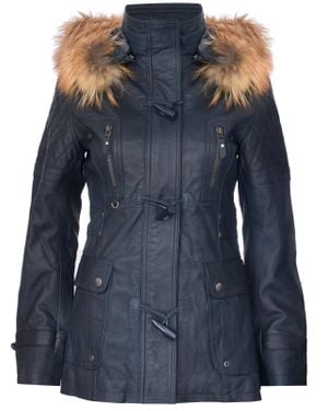 Infinity Leather Quilted Leather Hooded Parka Jacket-Northampton - Blue