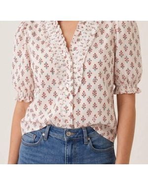 Karlie Vintage Floral Ruffle Neck Button Up Top - Pink