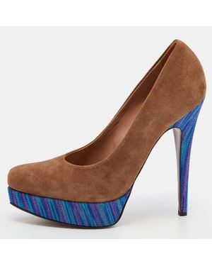 Missoni Suede And Knit Fabric Platform Pumps - Brown