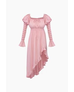 Sleeper Juliette Shirred Asymmetric Dress - Pink