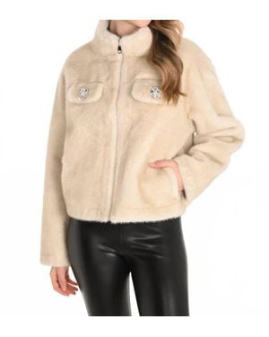 FRANK LYMAN Fia Faux Fur Jacket With Rhinestone Embellishments - Natural
