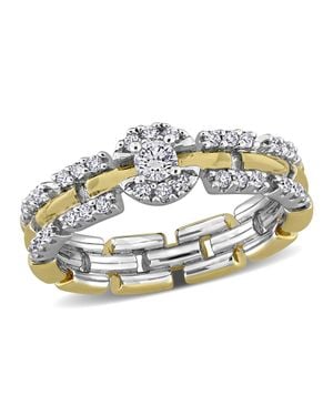 Mimi & Max Created Forever 2/5Ct Tw Lab-Grown Diamond Halo Link Ring Two-Tone Sterling - Metallic