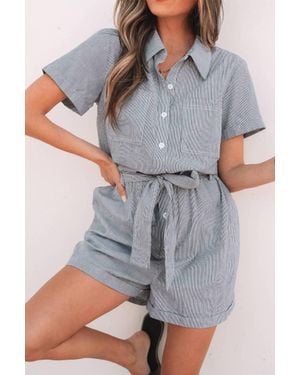 Aapparella Pinstripe Collared Belted Romper - Gray