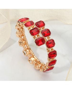 Fashnzfab Rectangle Stone Cluster Link Adjustable Evening Bracelet - Red