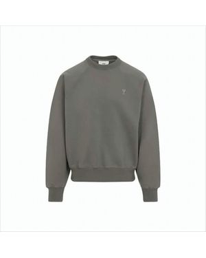 Ami Paris Minimalist Long-Sleeve Crewneck Sweatshirt With Embroidered Logo - Gray