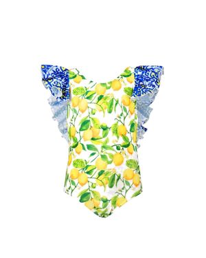 Lia Sahara Girl's Ruffled One Piece Swimsuit - Blue