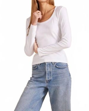 Bobi Scooped Neck Longsleeve Seamed Top - Blue