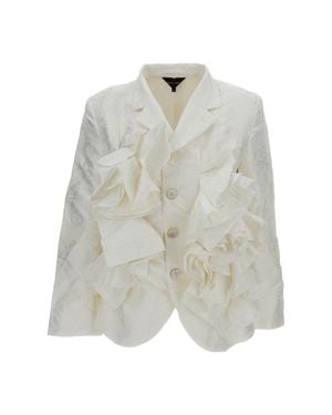 Comme des Garçons Structured Damask Ruffles Blazer - White