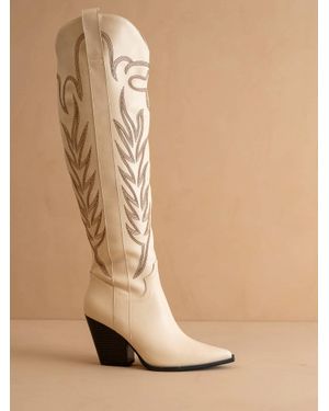 Oasis Society Wildflower Boots Knee High Cowboy Western Boot - Natural