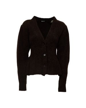 ROTATE BIRGER CHRISTENSEN Pivot V-Neck Peplum Knit Cardigan - Black