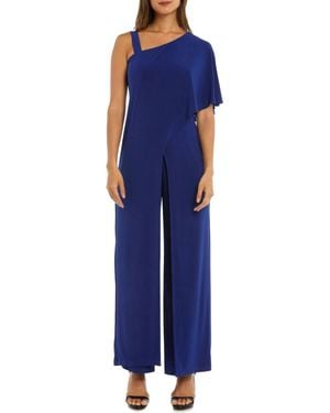 R & M Richards Asymmetrical Overlay Evening Jumpsuit - Blue