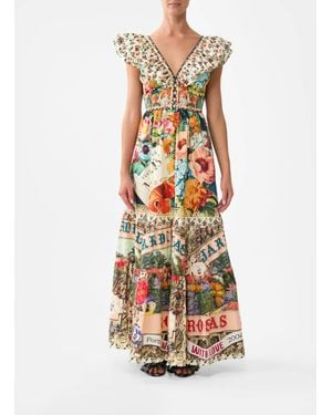 CAMILLA Aromatic Amor Tiered Dress With Neck Frill - White