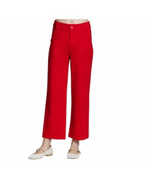 Apny Ponte Cropped Wide Leg Pant With Patch Pocket - Red
