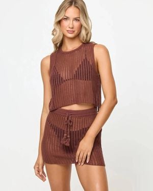 LSPACE Sander Crochet Knit Mini Skirt - Brown