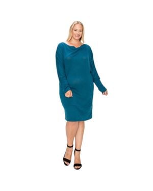TRUEDAMES Draped Neck Long Sleeve Dress - Blue