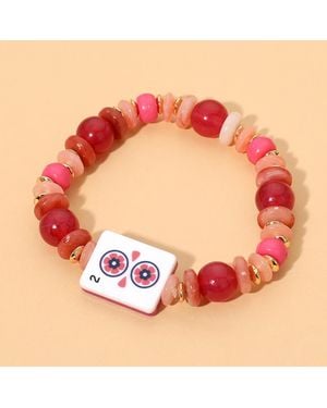 Fashnzfab Mahjong Tile Charm Accent Beaded Stretch Bracelet - Natural