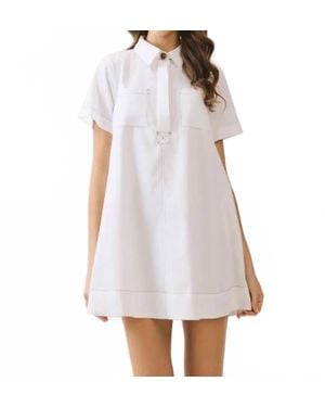 TCEC Button Down Bold Contrast Stitching Shirt Dress - White