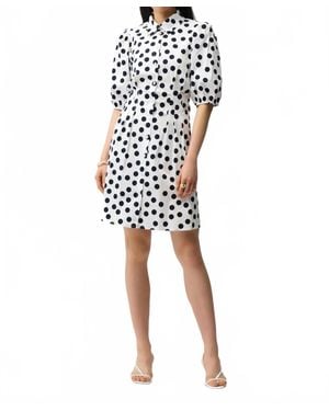 Joseph Ribkoff Polka Dot Puff Sleeves Shirt Dress - White