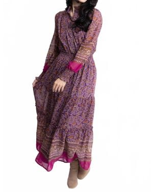 Karlie Floral Chiffon Metallic Thread Maxi Dress - Purple