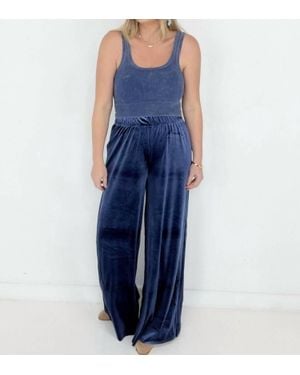 Zenana Velvet Wide Leg Pants - Blue