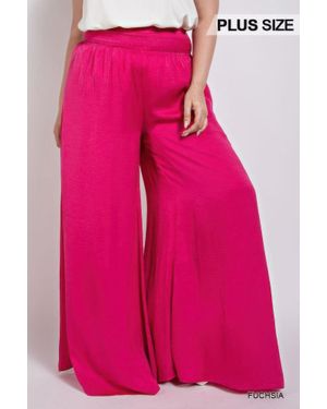 TRUEDAMES Washed Satin Wide Pants With Waist Smocked - Pink