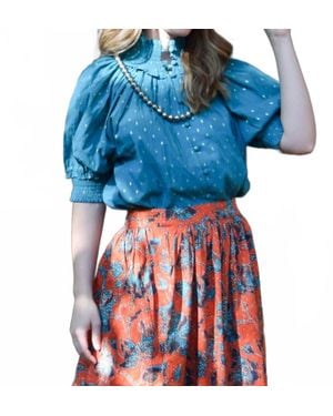 Never A Wallflower Gathered Button Down Top - Blue