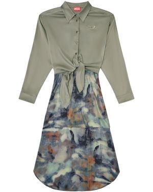 DIESEL Shirt-Style Midi Dress With Tied Waist - Gray