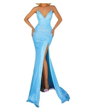 Clarisse Sequin Fitted V-Neck Gown - Blue