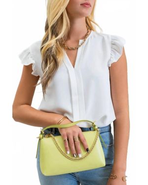 Mine Split Neck Ruffle Sleeve Blouse - White