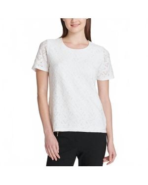 Calvin Klein Short Sleeve Scoop Neck Lace Top - White