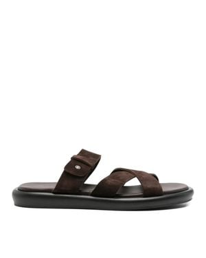 JOHN HARRISON Crisscross Strap Suede Slippers - Black