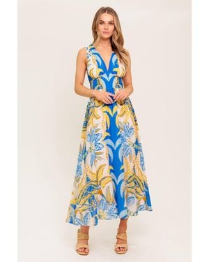 TRUEDAMES Soft Meadow Woven Midi Dress - Blue
