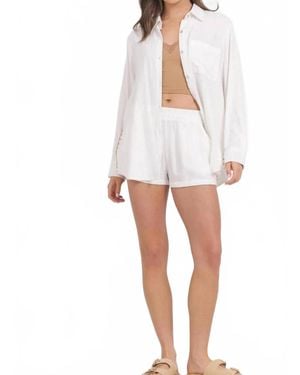 Surf Gypsy Printed Washed Linen Button Down Shirt - White