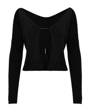 Jacquemus La Maille Pralu Longue' Ribbed Cardigan With Logo Charm - Black