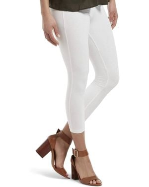 Hue Wide Waistband Blackout Cotton Capri Leggings - White