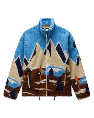 Napapijri Mountain Pattern Polyester Fleece Jacket - Blue