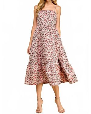 TCEC Jacquard Floral Print Fit And Flare Midi Dress - Pink