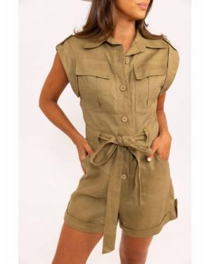 Karlie Solid Pocket Tie Romper - Green