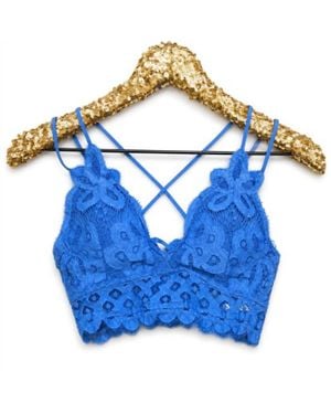 Blue B Crochet Lace Criss Cross Bralette - Blue