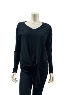 FRANK LYMAN Tie Front V-Neck Long Sleeve Top - Blue