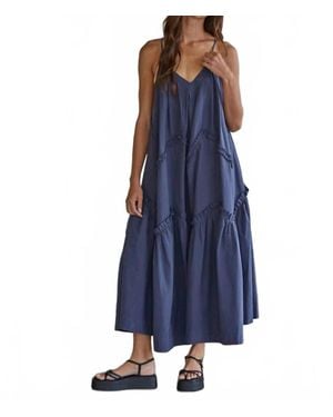 By Together Gabriella V Neck Ruffle Trim Maxi Dress - Blue
