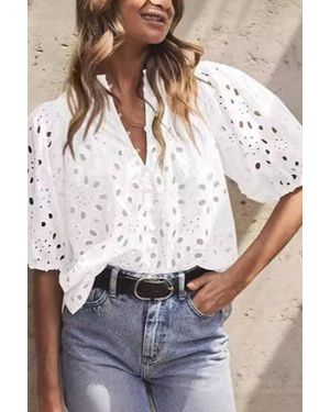 De Vave Molly Hollow Out Lantern Sleeve Top - White